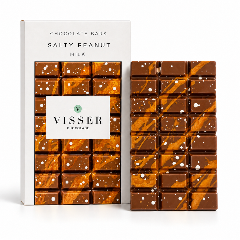 Salty Peanut Milk Chocolate Bar van Visser Chocolade met verpakking