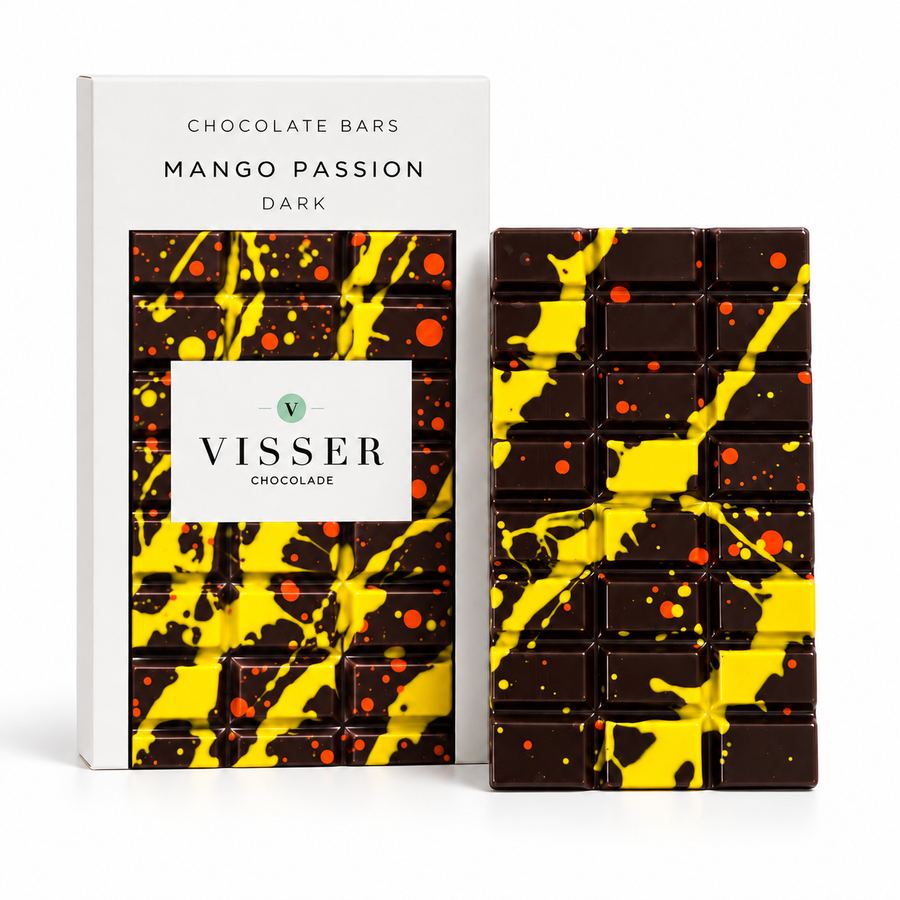 Mango Passion Dark Chocolate Bar van Visser Chocolade met verpakking