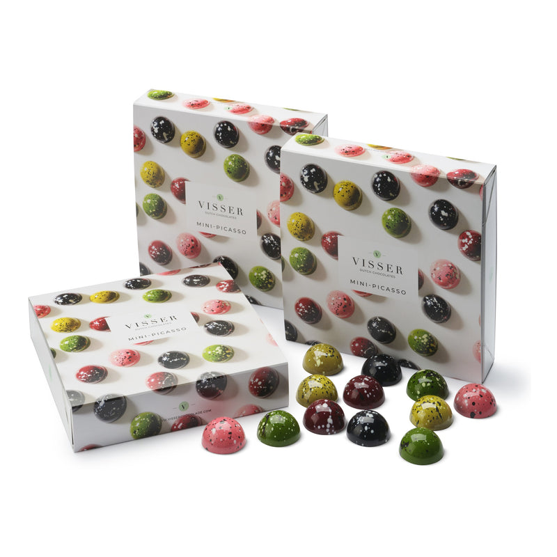 Giftbox Mini Picasso klein van Visser Chocolade met twaalf bespatte bonbons
