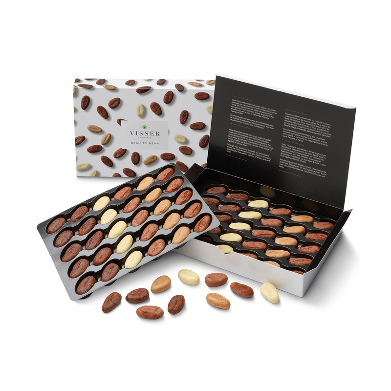 Giftbox Bean to Bean van Visser Chocolade met bonbons van cacao uit een herkomst