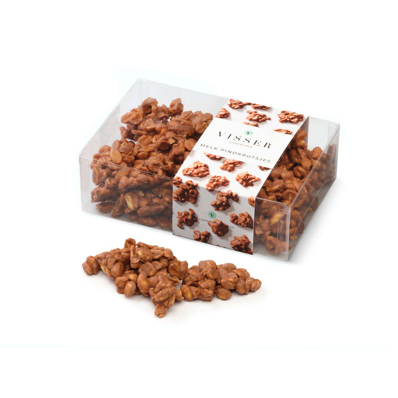 Pindarotsjes van melkchocolade met geroosterde pinda van Visser Chocolade