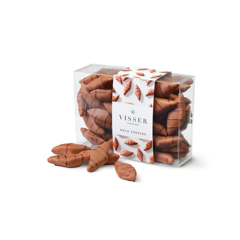 Spekjes omhuld met melkchocolade van Visser Chocolade