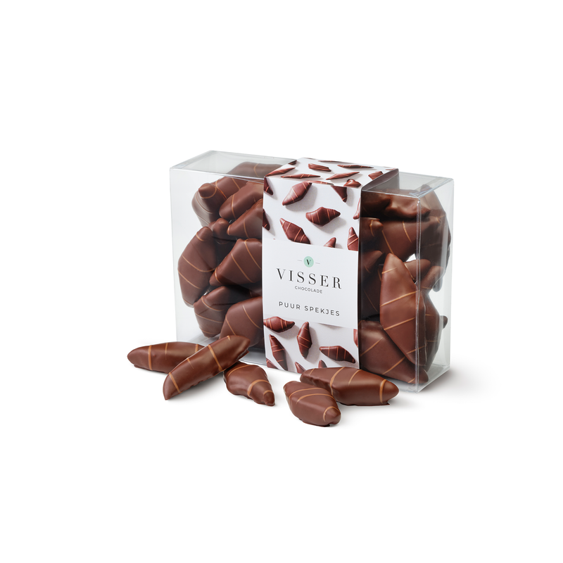 Spekjes omhuld met pure chocolade van Visser Chocolade
