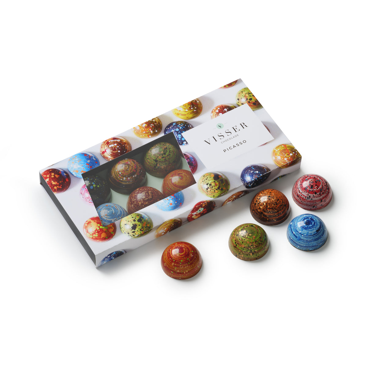 Picasso doos met tien bonbons van Visser Chocolade