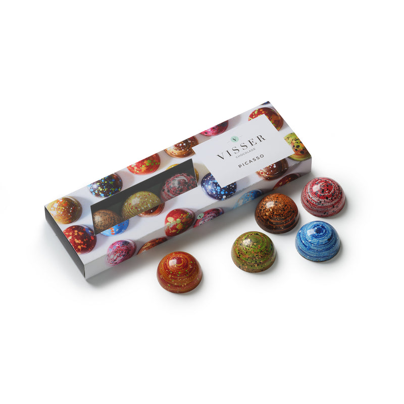 Picasso doos met vijf bonbons van Visser Chocolade