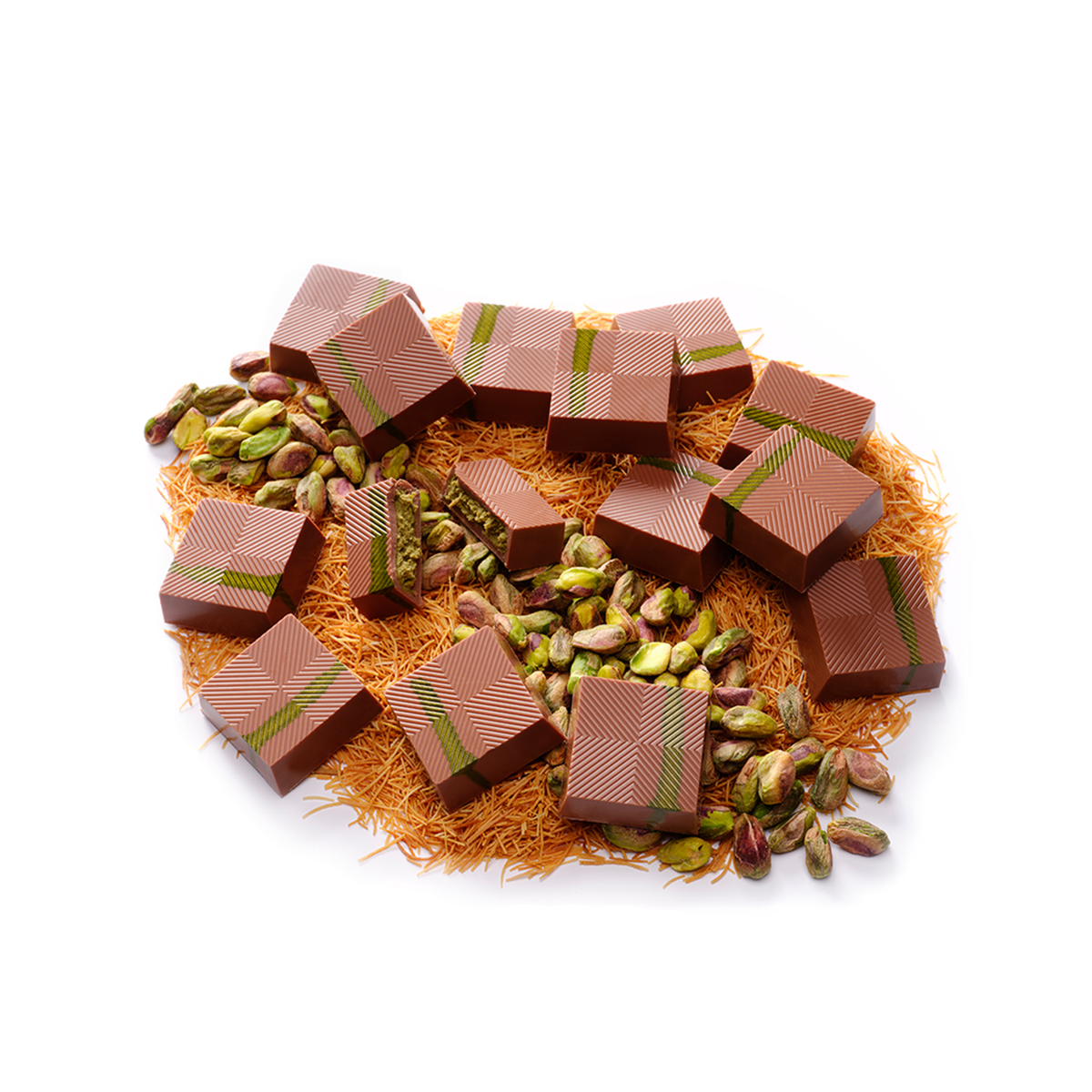 Dubai bonbons met pistache van Visser Chocolade